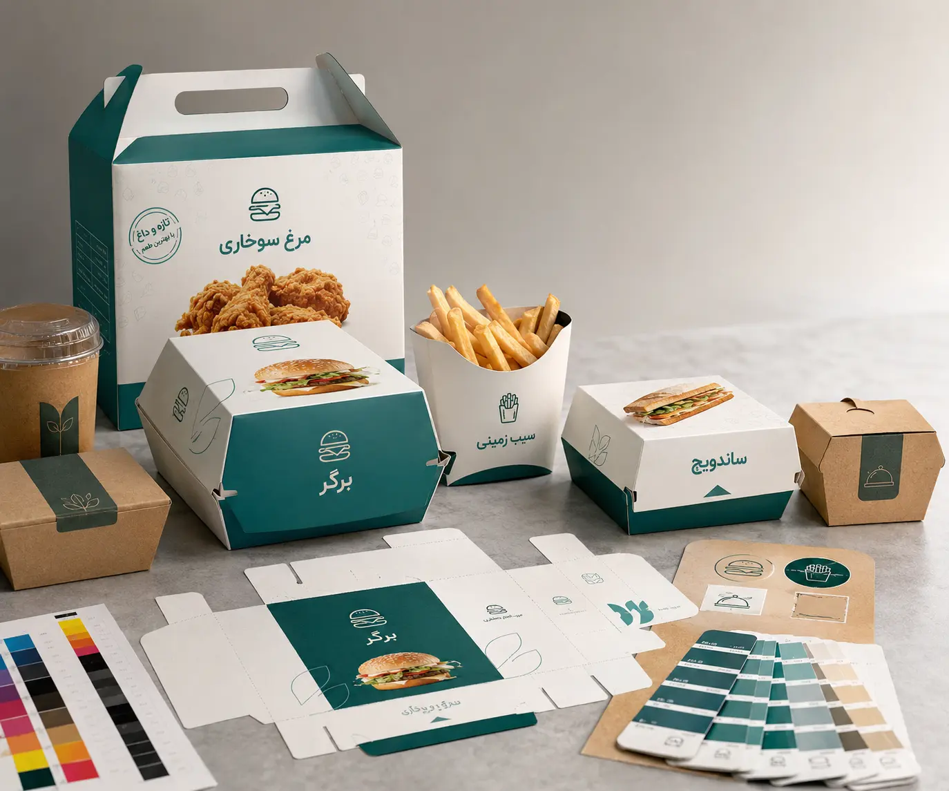 چاپ جعبه فست‌فود و بسته‌بندی رستورانی؛ راهنمای انتخاب جنس، دایکات، خط تا و طراحی
